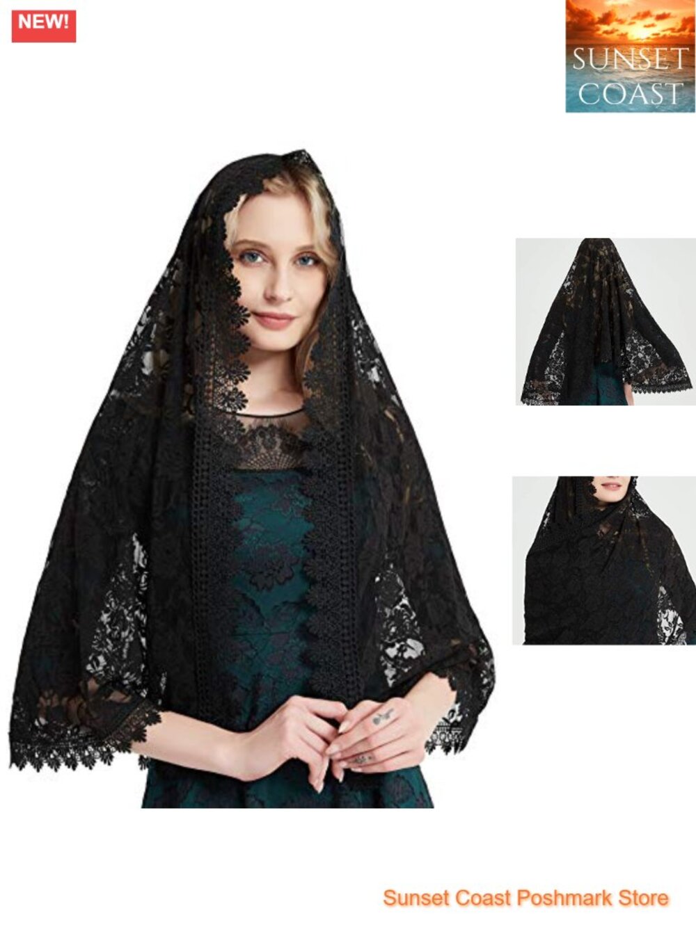 Lace Mantilla Veil Catholic Church Head Cover Floral Scarf Shawl